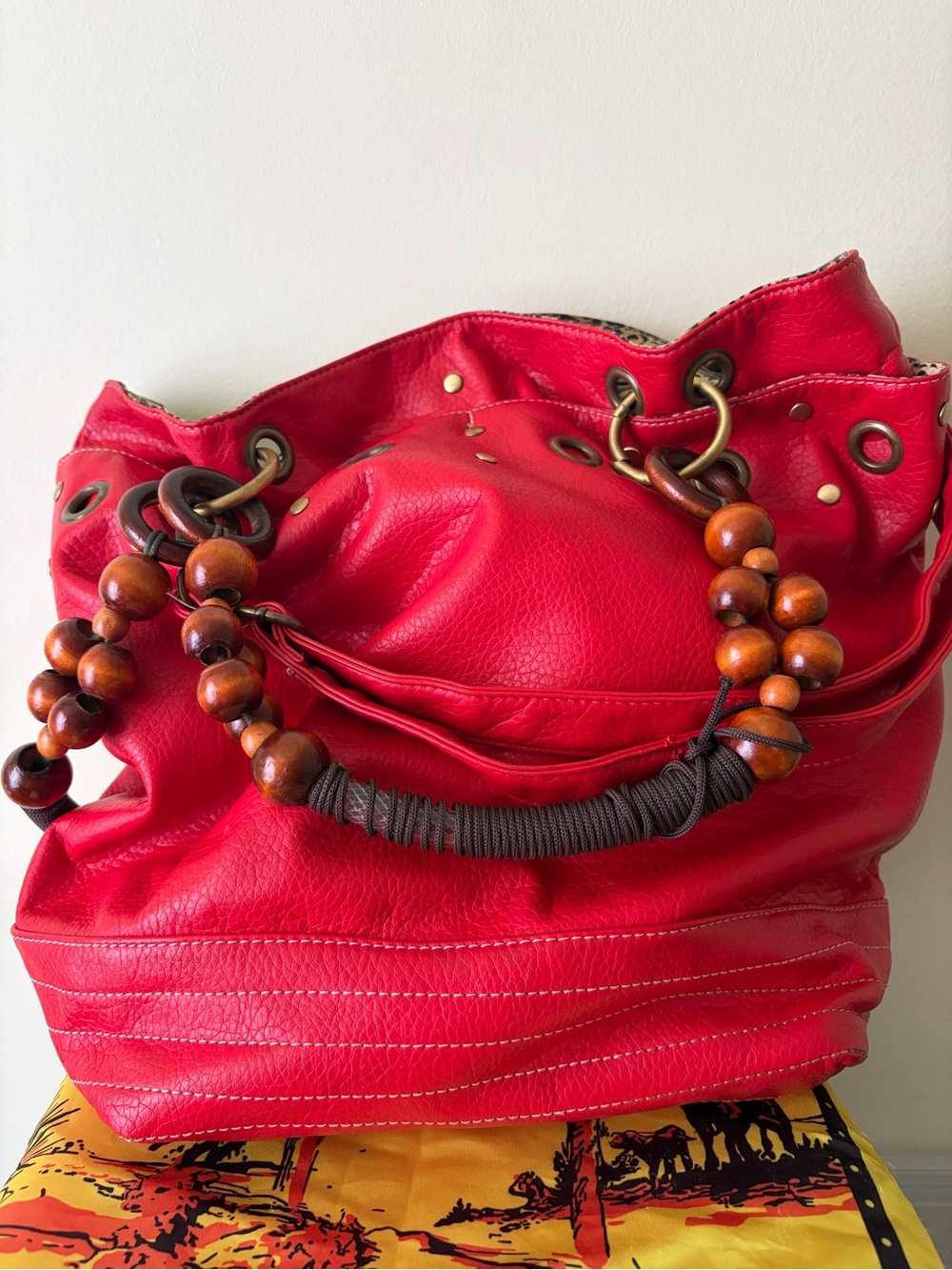 Red Women's Bead-Handle Shoulder Bag